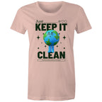 Earth, Just Keep It Clean - Womens T-shirt Pale Pink Womens T-shirt Environment Printed In Australia
