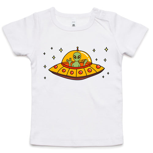 Alien Pizza - Baby T-shirt White Baby T-shirt Food Printed In Australia Sci Fi