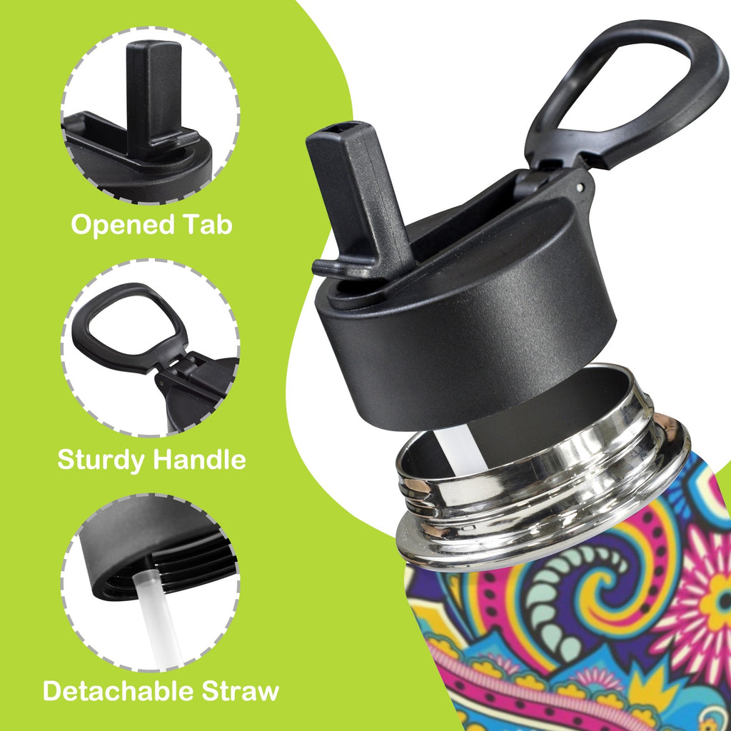 Bright Paisley 12oz Kids Water Bottle with Straw Lid