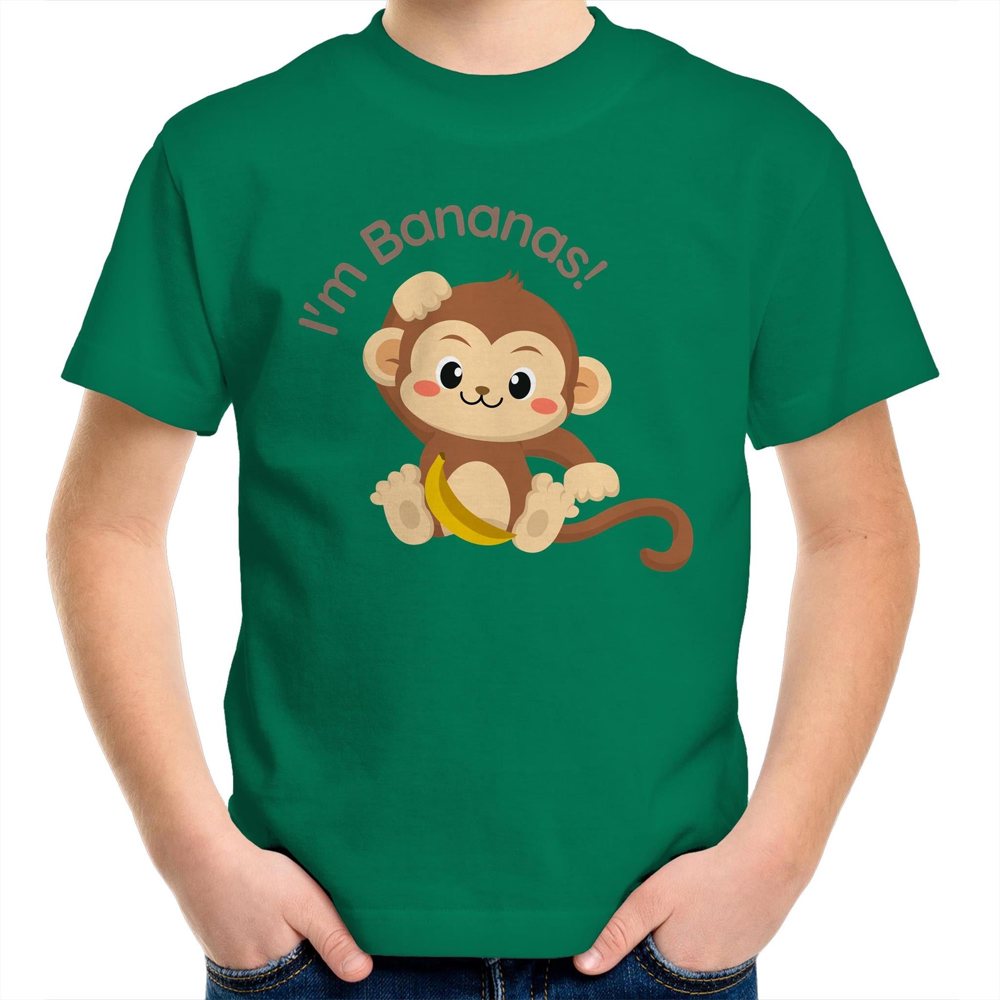 I'm Bananas, Monkey - Kids Youth T-Shirt Kelly Green Kids Youth T-shirt animal Printed In Australia