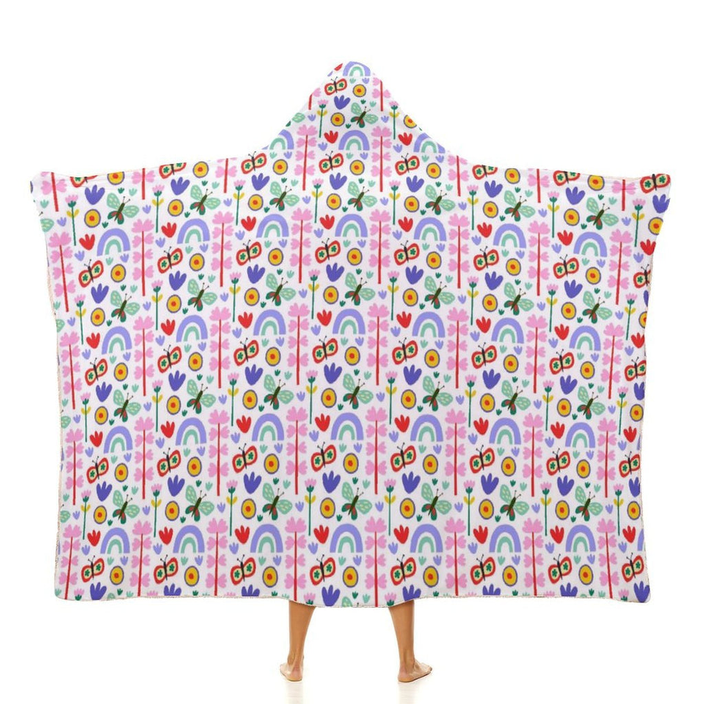 Rainbows And Butterflies Kids Hooded Blanket 100cm x 130cm white 40"×50" Kids Hooded Blanket Printed Offshore