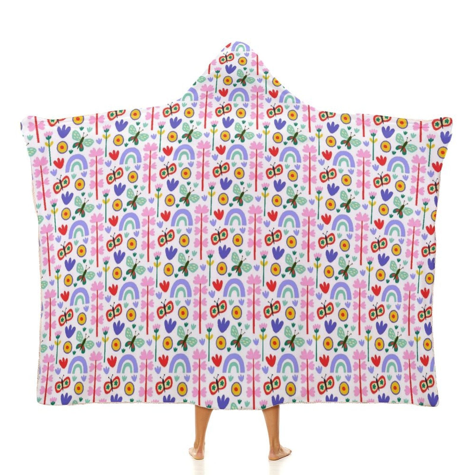 Rainbows And Butterflies Kids Hooded Blanket 100cm x 130cm white 40"×50" Kids Hooded Blanket Printed Offshore