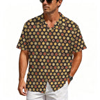 Round Pizzas On Black Men's Crinkle Hawaiian Shirt