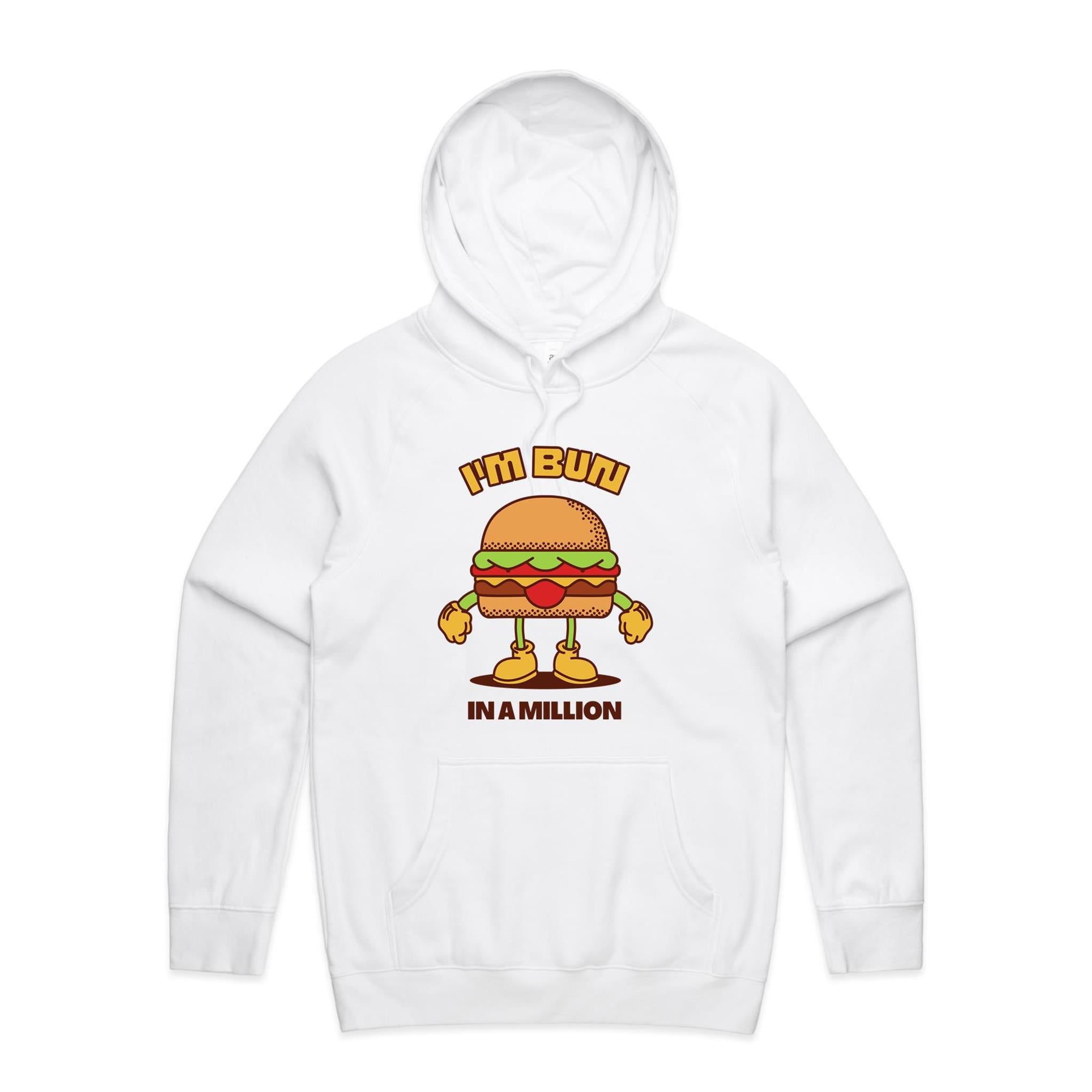 I'm Bun In A Million, Hamburger - Mens Hoodie White Mens Hoodie Food Printed In Australia
