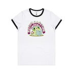 Fiction Addiction - Women's Ringer Tee White Black Womens Ringer T-shirt Printed In Australia Reading