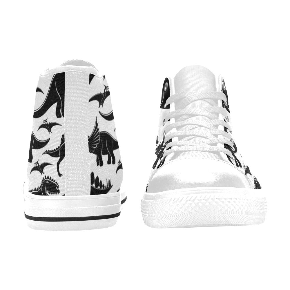 Black And White Dinosaurs - Men's High Top Canvas Shoes