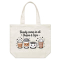 Coffee Beauty, All Shapes And Sizes Shoulder Canvas Tote Bag Default Title Large Tote Bag Coffee Positivity Printed In Australia