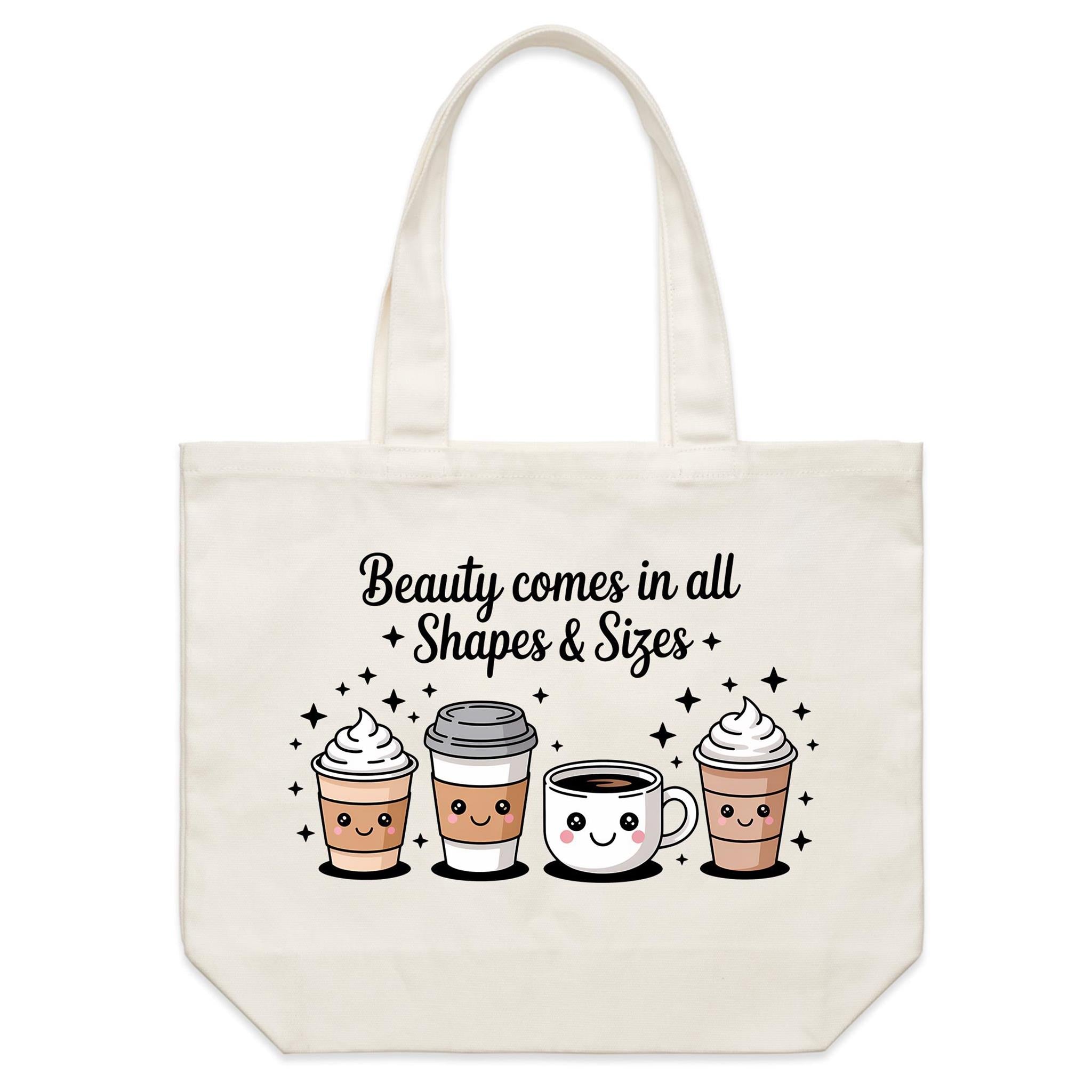 Coffee Beauty, All Shapes And Sizes Shoulder Canvas Tote Bag Default Title Large Tote Bag Coffee Positivity Printed In Australia