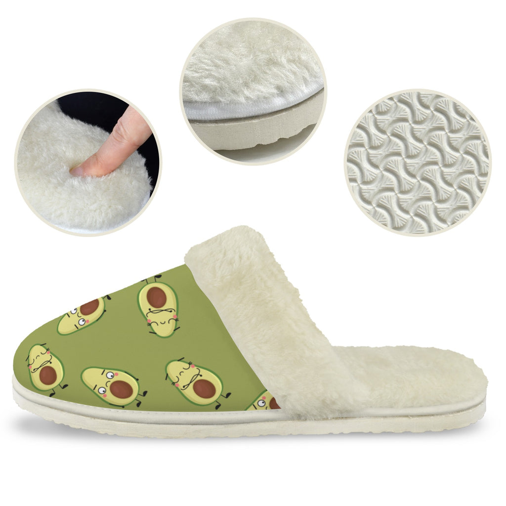 Avocado Characters Men's Fur Trim Thick-Sole Indoor Slippers Men's Fur Trimmed Slippers Food Printed Offshore