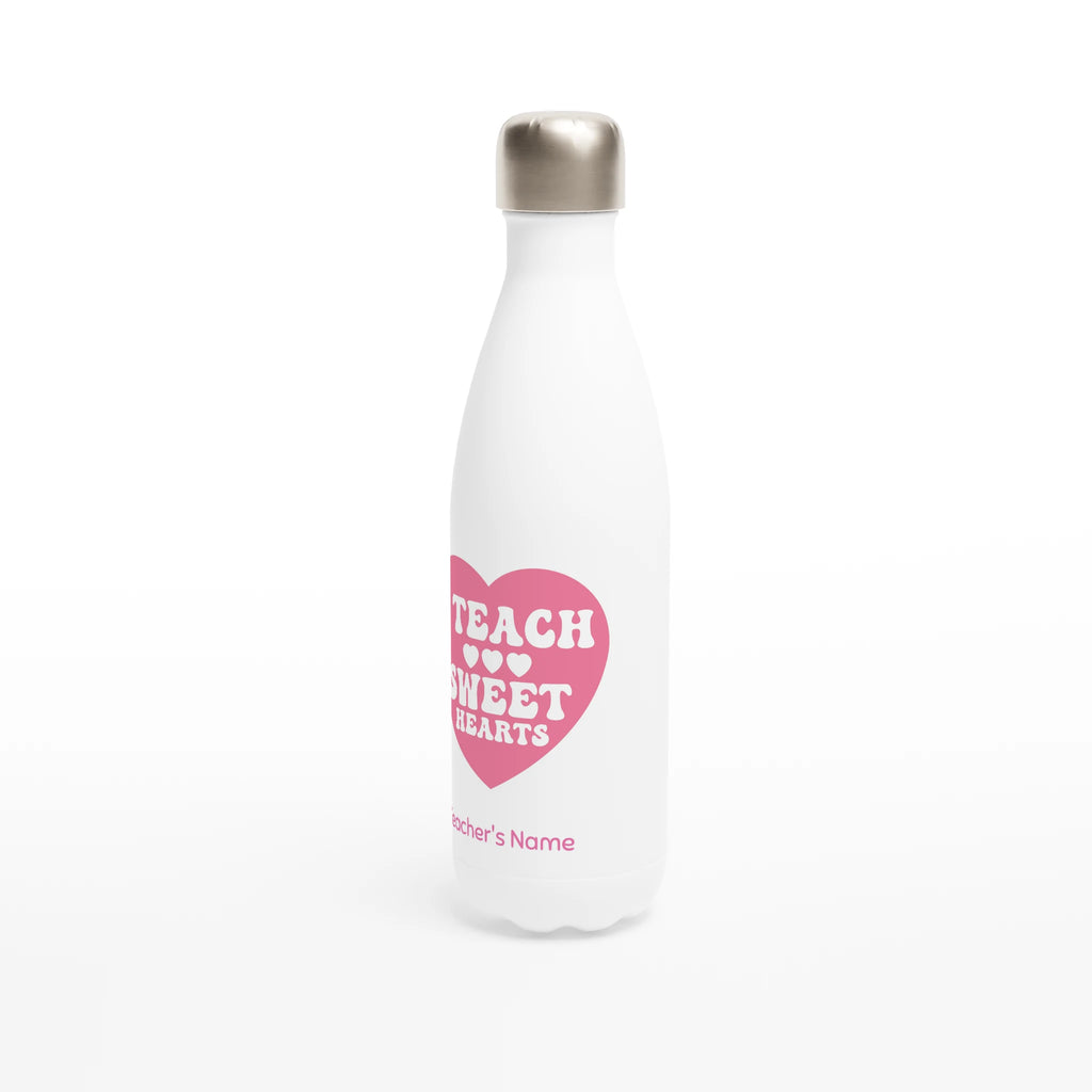 I Teach Sweet Hearts - White 17oz Stainless Steel Water Bottle Personalised Water Bottle customise Globally Fulfilled personalise Teacher