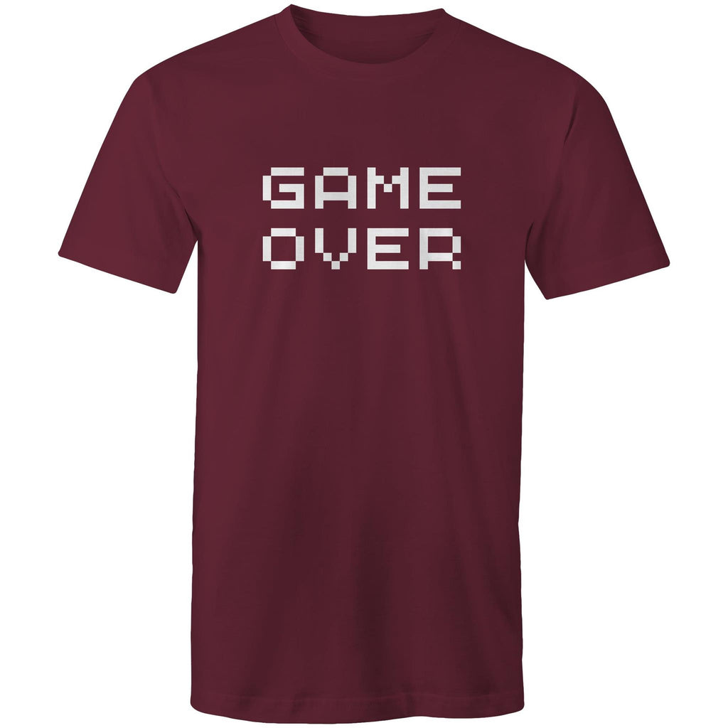 Game Over - Mens T-Shirt Burgundy Mens T-shirt Games Printed In Australia