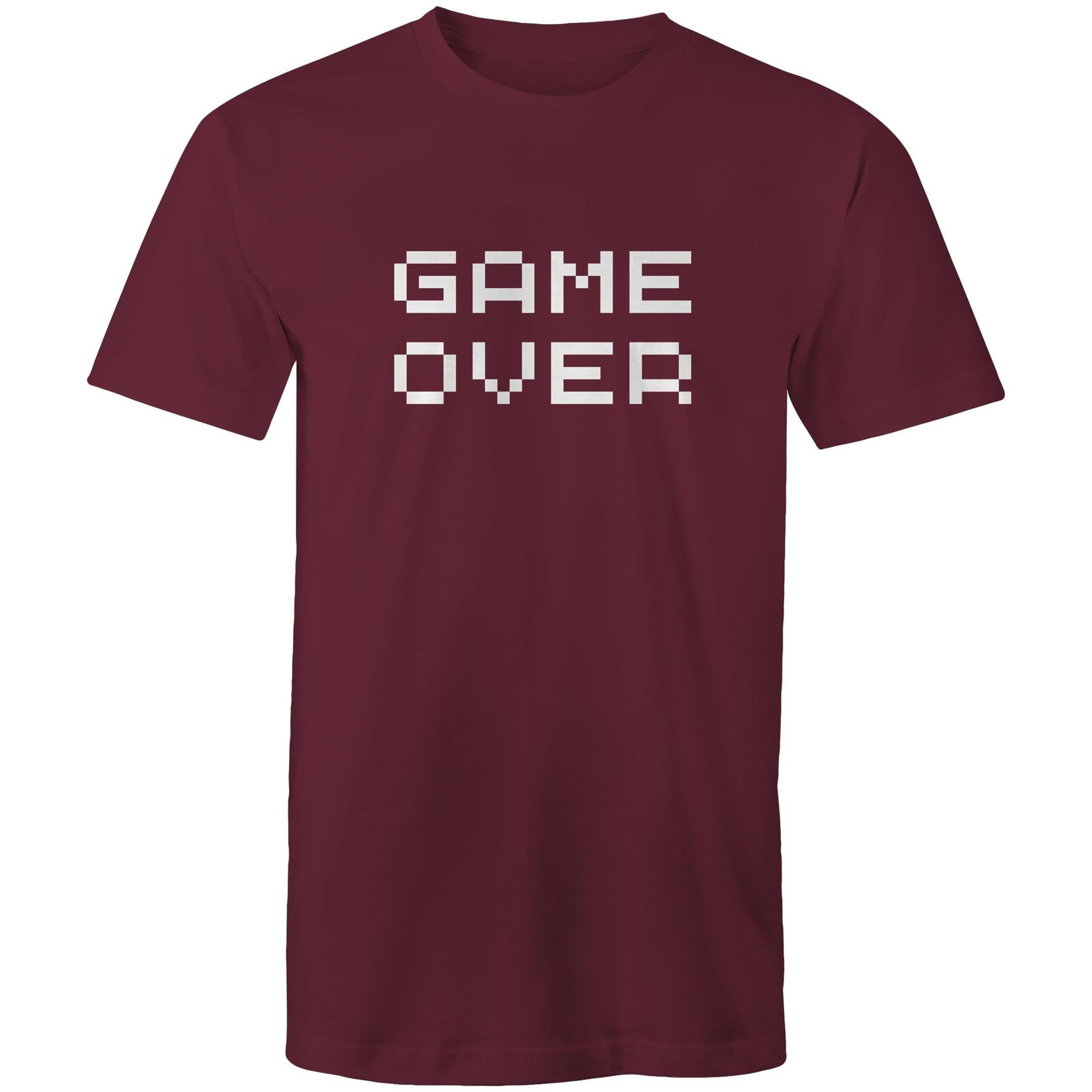 Game Over - Mens T-Shirt Burgundy Mens T-shirt Games Printed In Australia