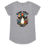 Good Vibes Only, Hippie Mushroom With Sunglasses Women's AS Colour Scoop Neck T-Shirt Grey Marle Womens Scoop Neck T-shirt Positivity Printed In Australia Retro