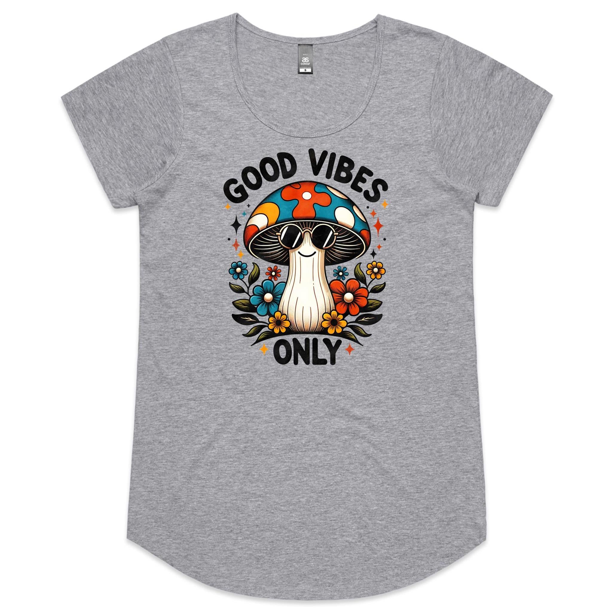 Good Vibes Only, Hippie Mushroom With Sunglasses - Womens Scoop Neck T-Shirt