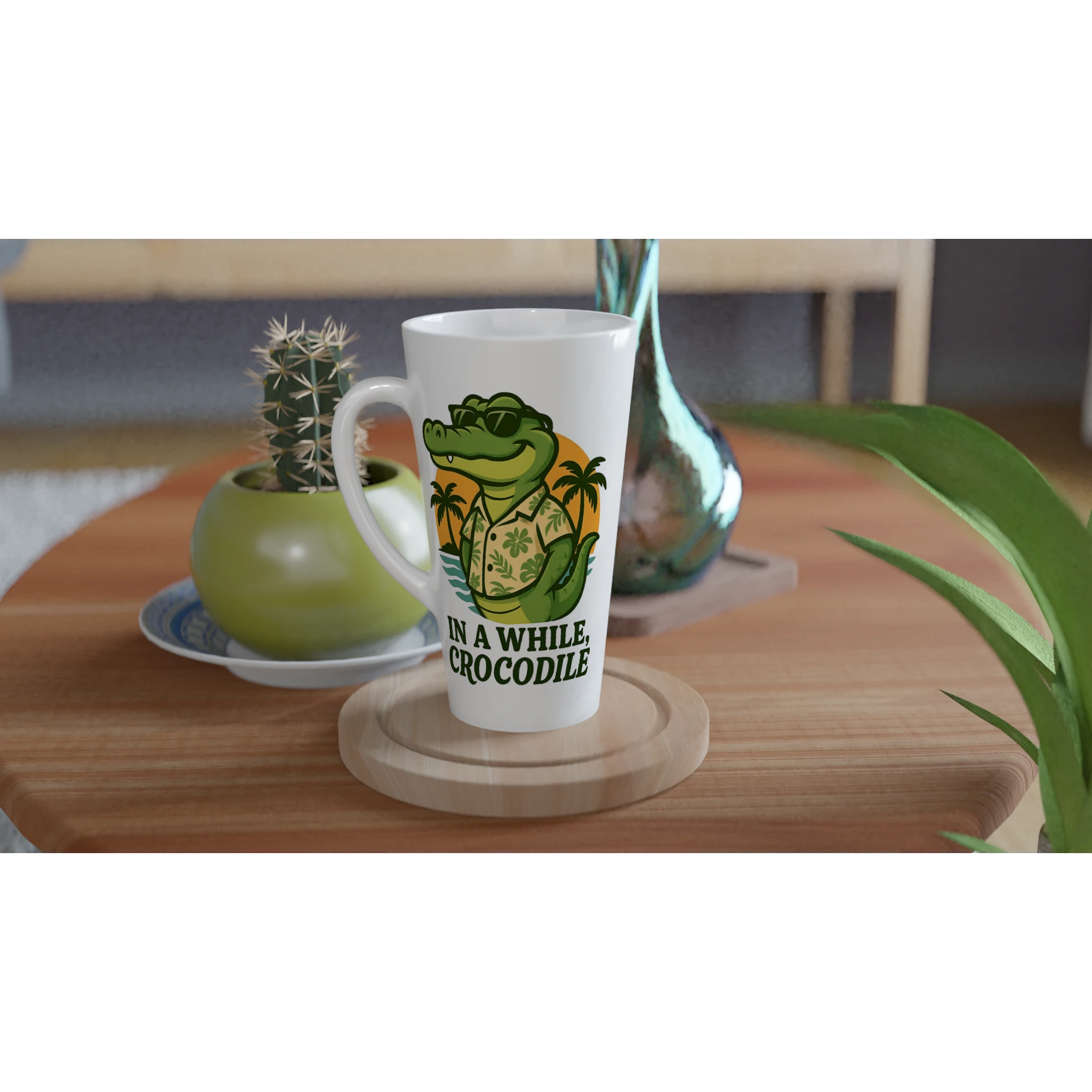 Personalised In A While, Crocodile White Latte 17oz Ceramic Mug Personalised Latte Mug animal Globally Fulfilled