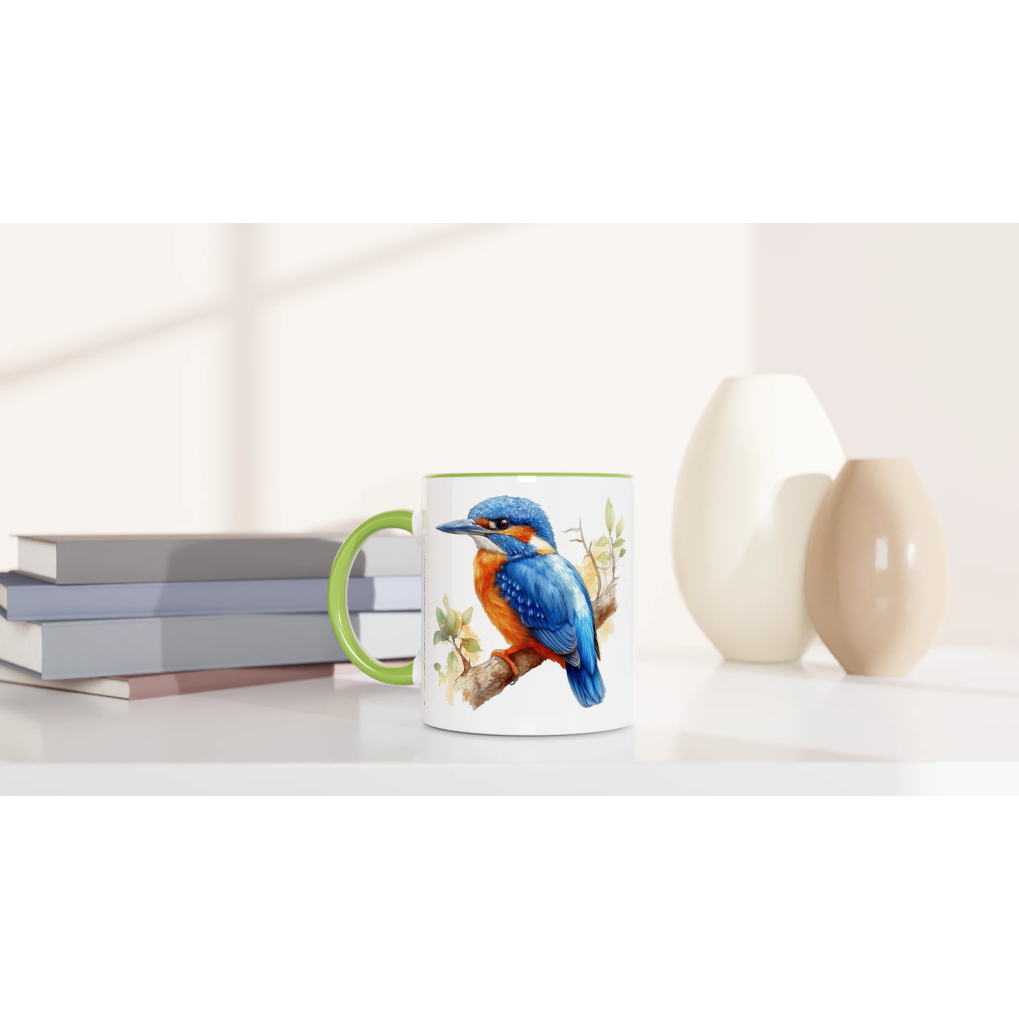 Kingfisher, Australian Birds - 11oz Ceramic Mug With Colour Inside Colour 11oz Mug animal Globally Fulfilled