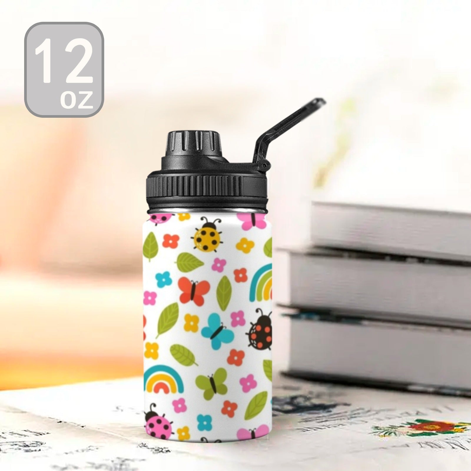Ladybugs And Rainbows - Kids Water Bottle with Chug Lid (12 oz)