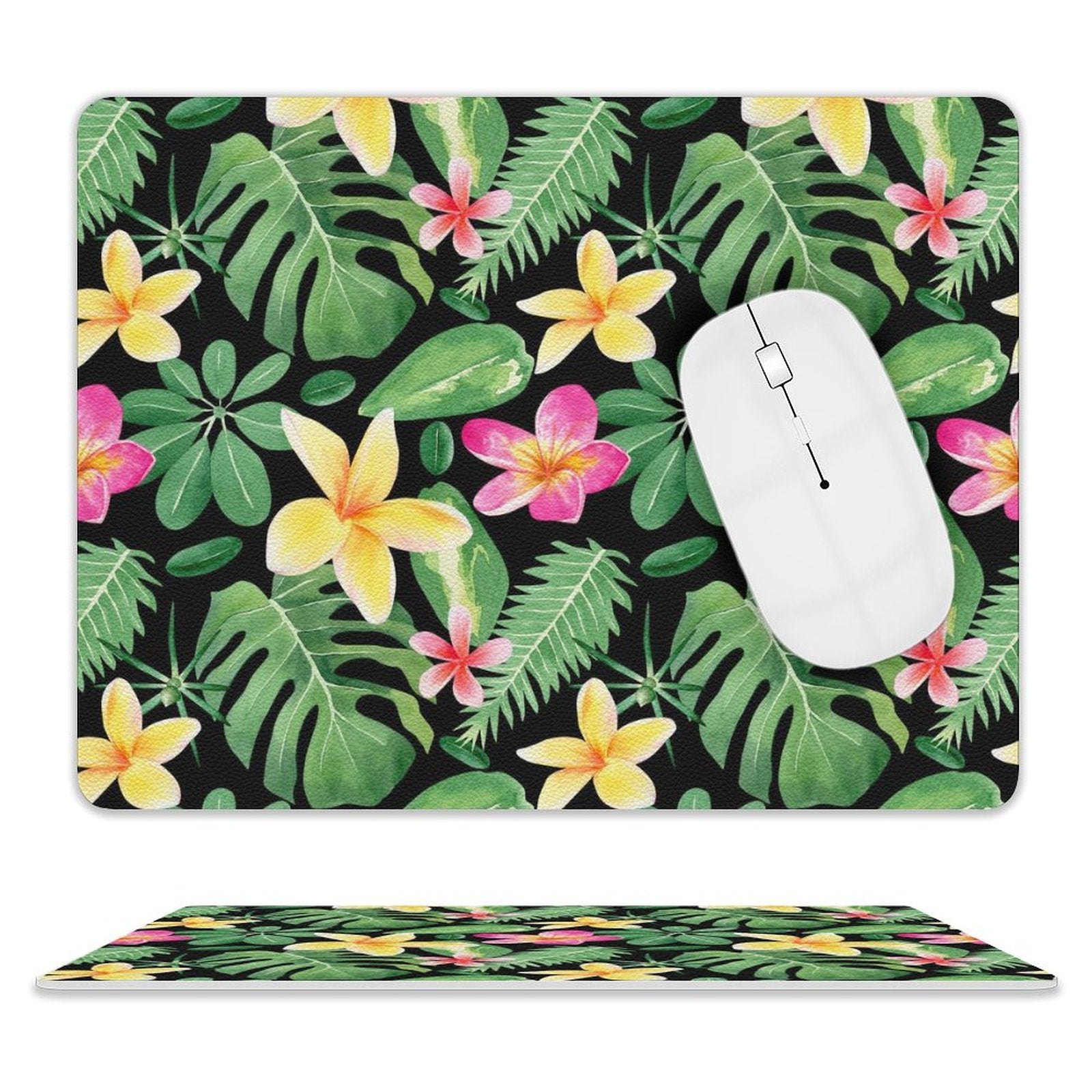 Frangipani Leather Mouse Pad white One size Leather Mouse Pad Plants Printed Offshore