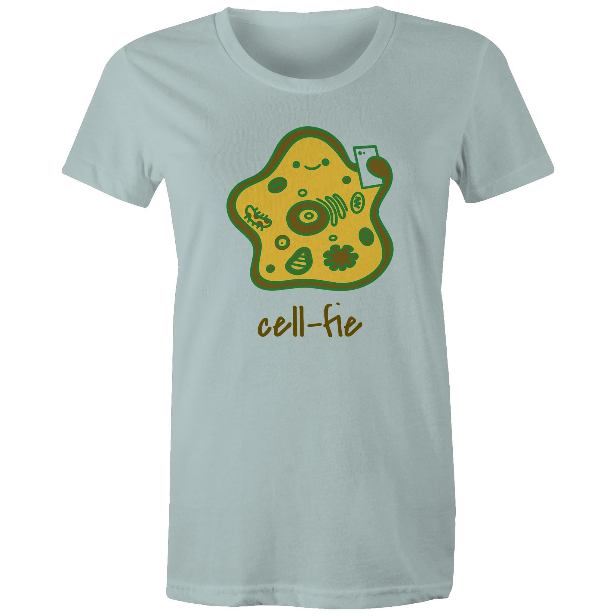 Cell-fie, Selfie Cell - Womens T-shirt Pale Blue Womens T-shirt Printed In Australia Science