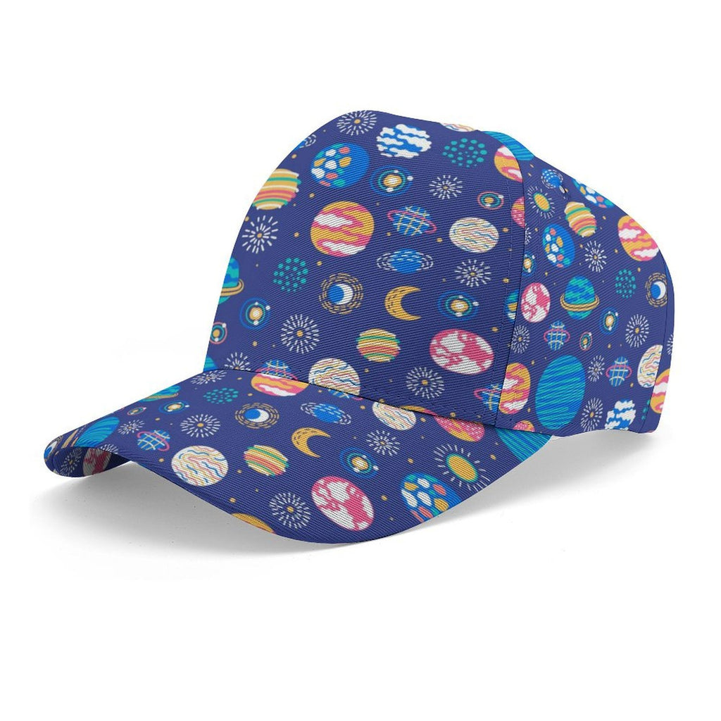 Planets On Blue Kids Baseball Cap white One size Kids Baseball Hat Printed Offshore Space