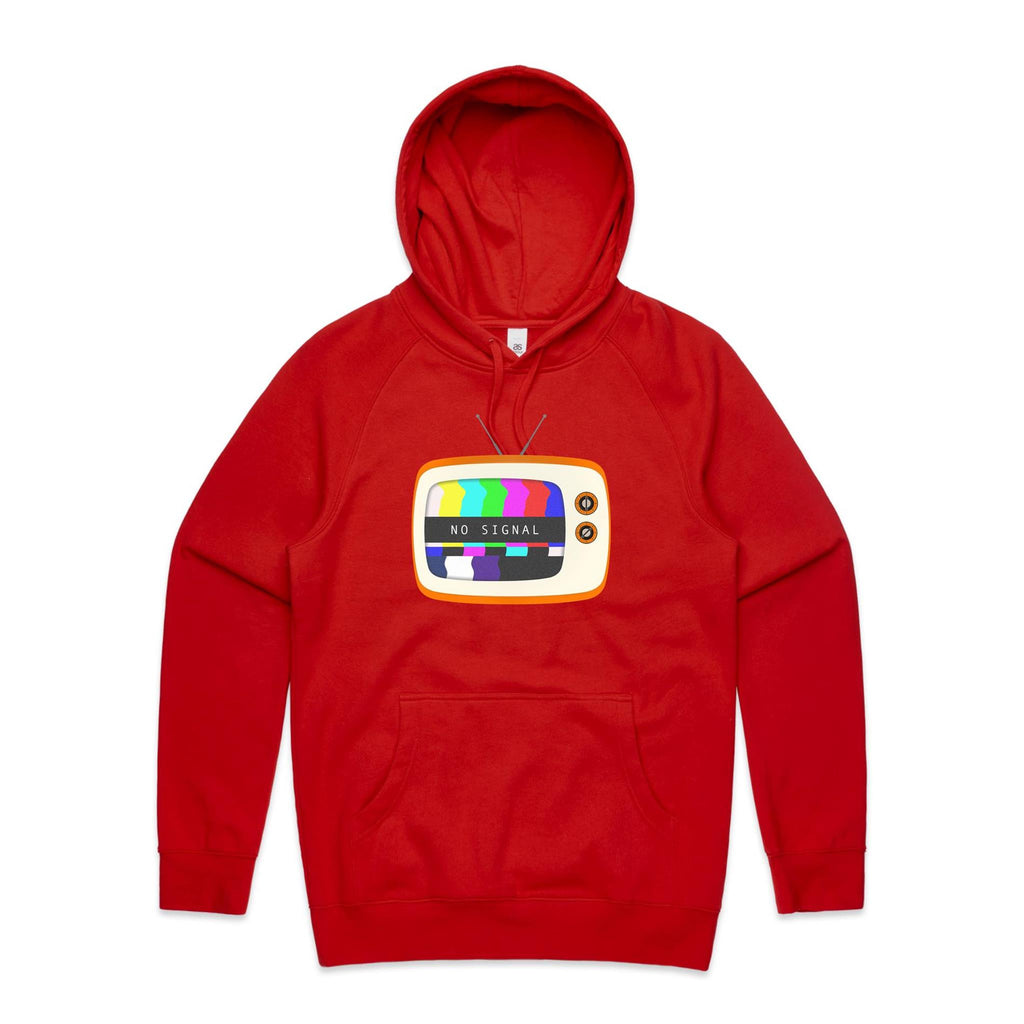 Retro TV, No Signal - Mens Hoodie Red Mens Hoodie Printed In Australia Retro Tech