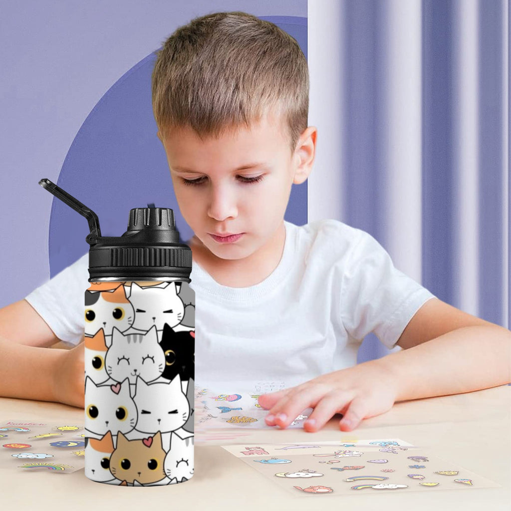 Cute Cartoon Cats - Kids Water Bottle with Chug Lid (12 oz) Kids Water Bottle with Chug Lid animal Printed Offshore
