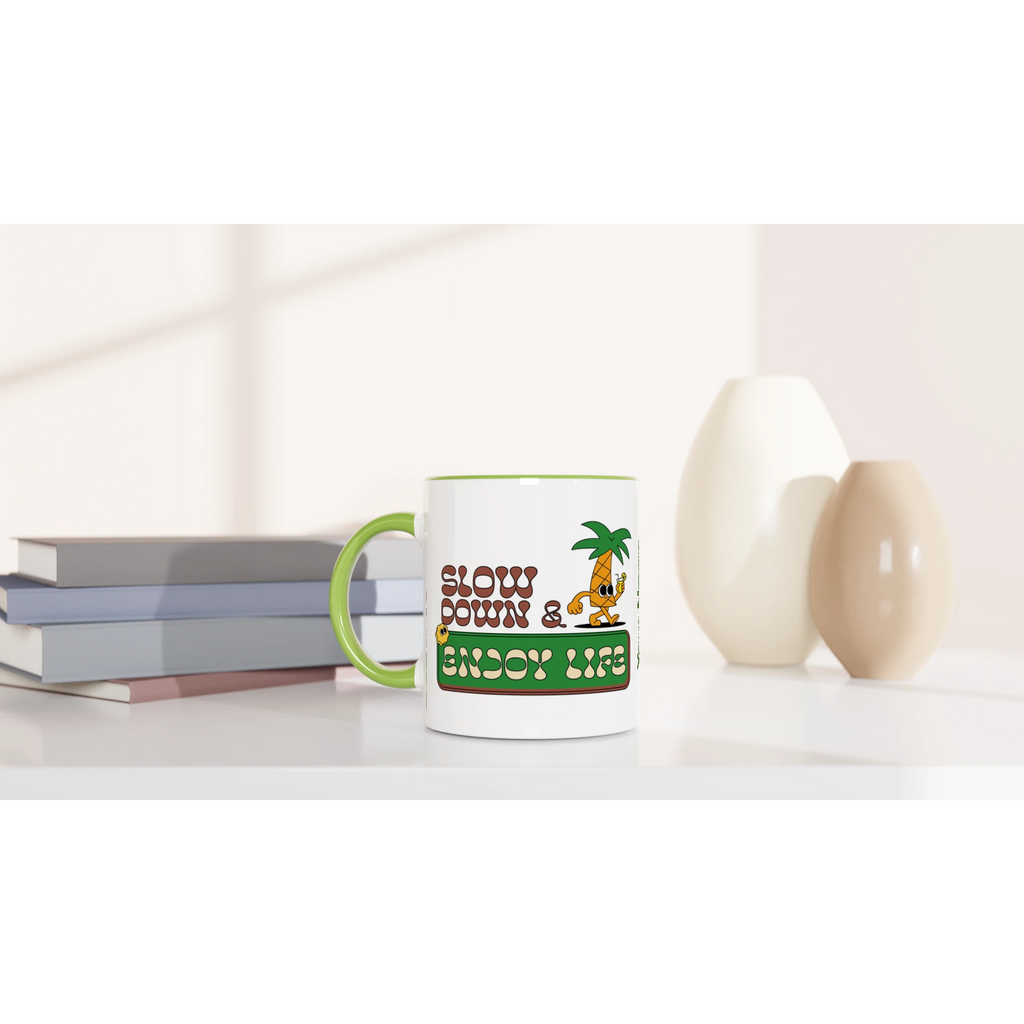 Personalise - Slow Down And Enjoy Life - White 11oz Ceramic Mug Personalised Mug customise Globally Fulfilled personalise Retro