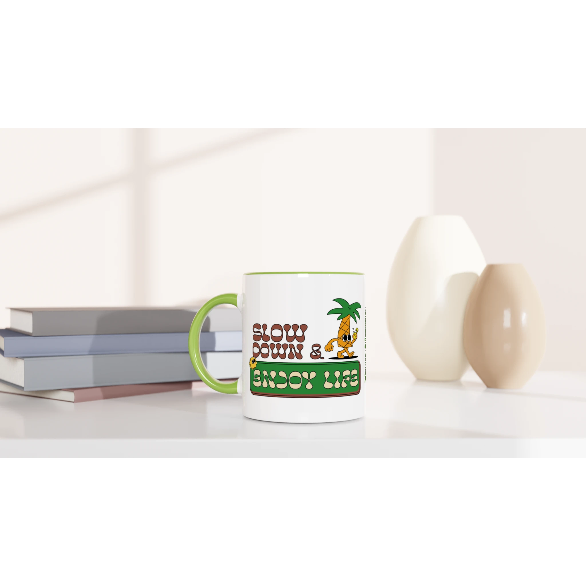 Personalise - Slow Down And Enjoy Life - White 11oz Ceramic Mug Personalised Mug customise Globally Fulfilled personalise Retro