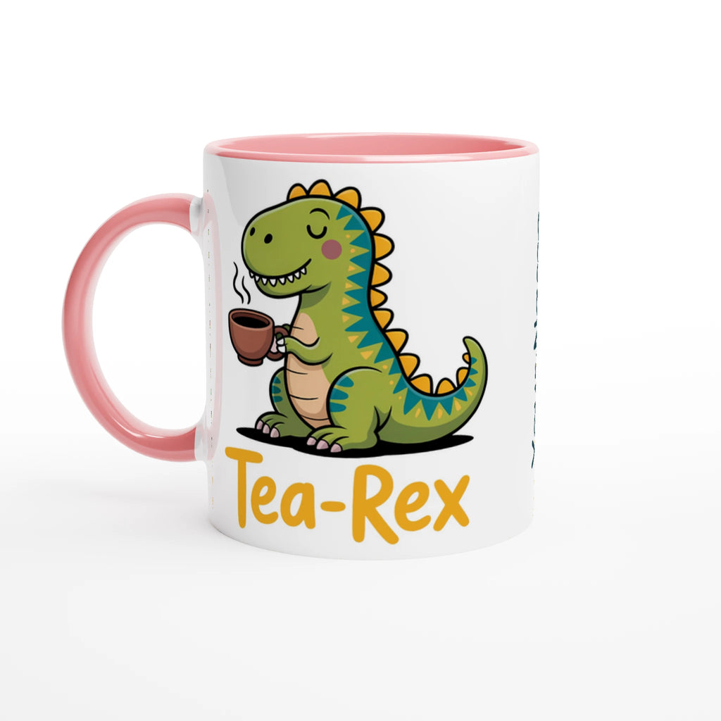 Personalised - Tea-Rex, Tea Drinking Dinosaur - 11oz Ceramic Mug Ceramic Pink Personalised 11oz Mug animal Globally Fulfilled Tea