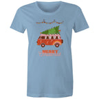 Merry Christmas, Hippy Van - Womens T-shirt Carolina Blue Womens Christmas T-shirt Christmas Printed In Australia