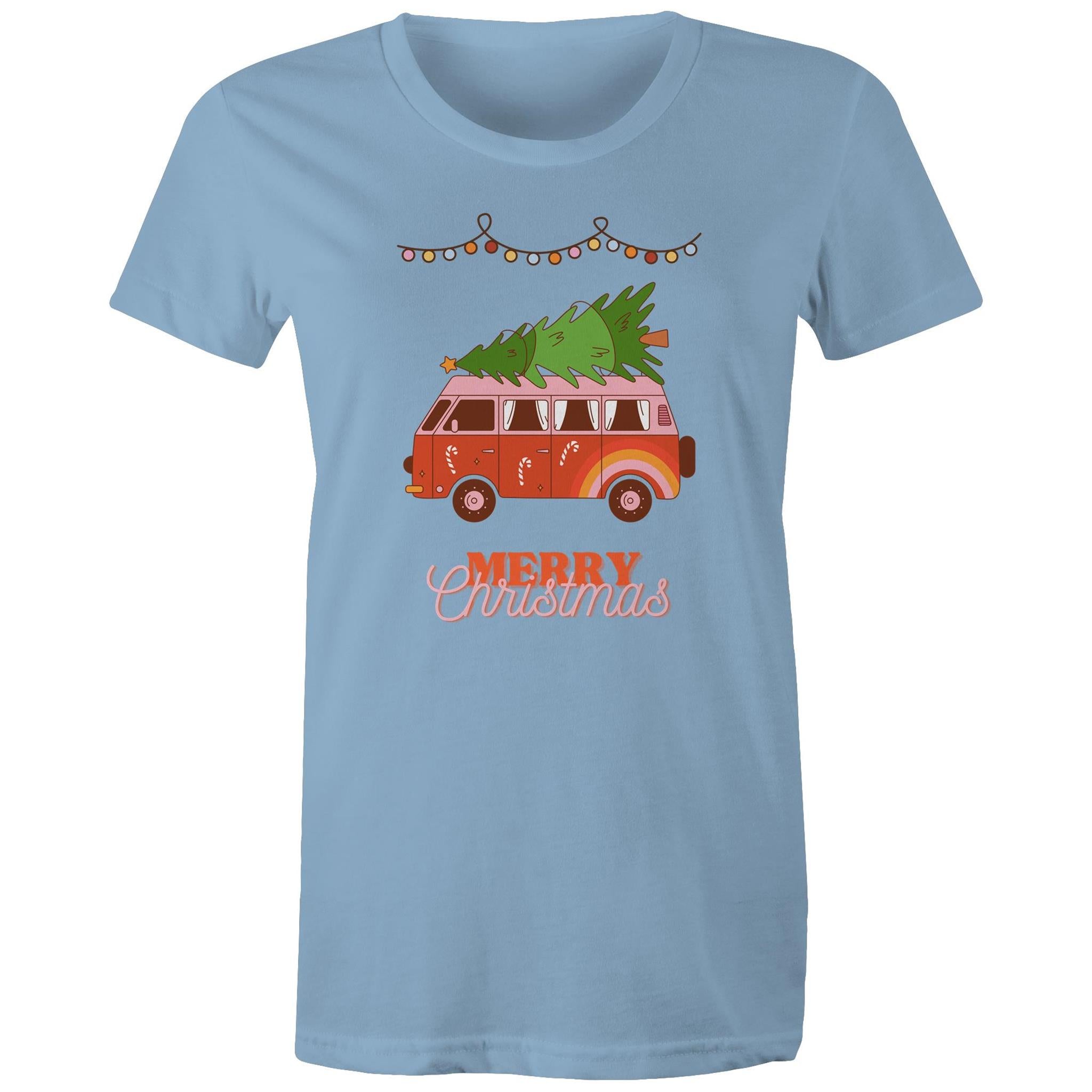 Merry Christmas, Hippy Van - Womens T-shirt Carolina Blue Womens Christmas T-shirt Christmas Printed In Australia