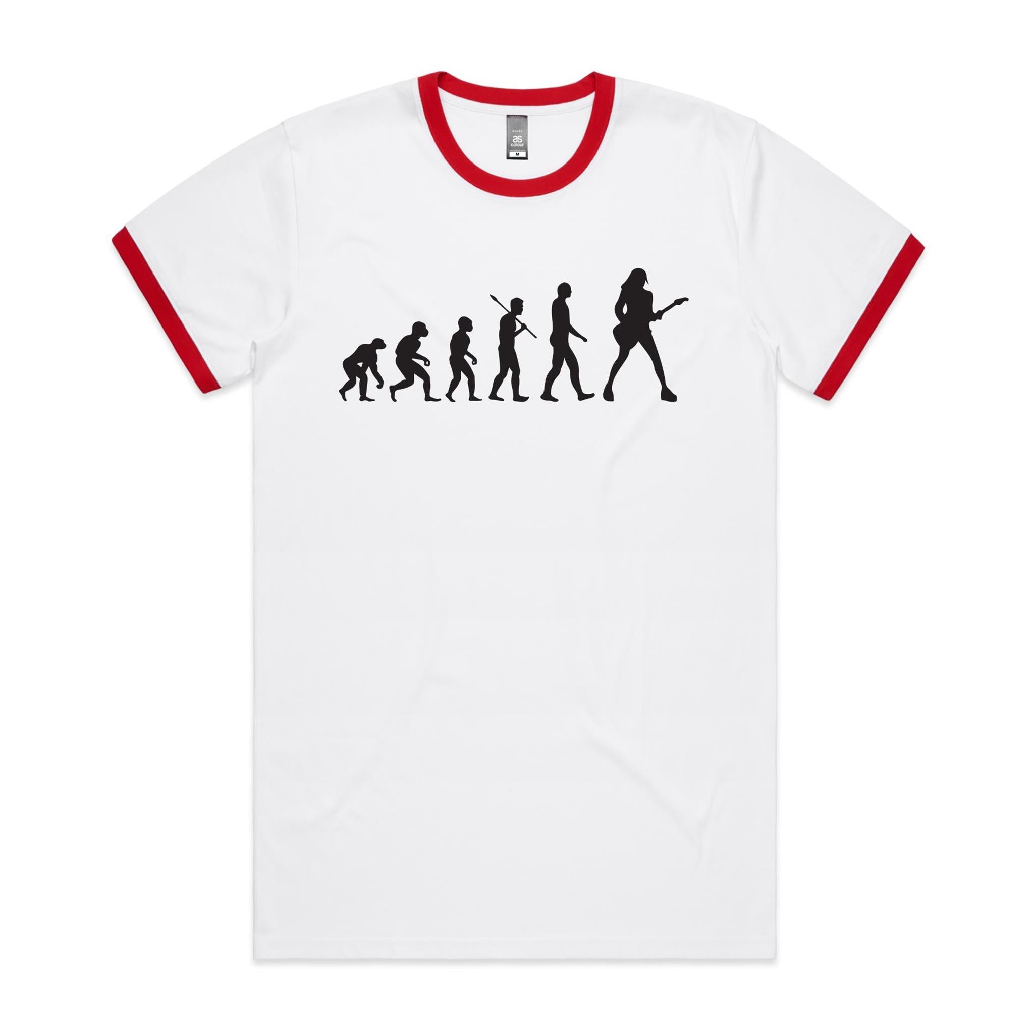 Guitarist Evolution - Staple Ringer Tee White Red Ringer T-Shirt Music Printed In Australia