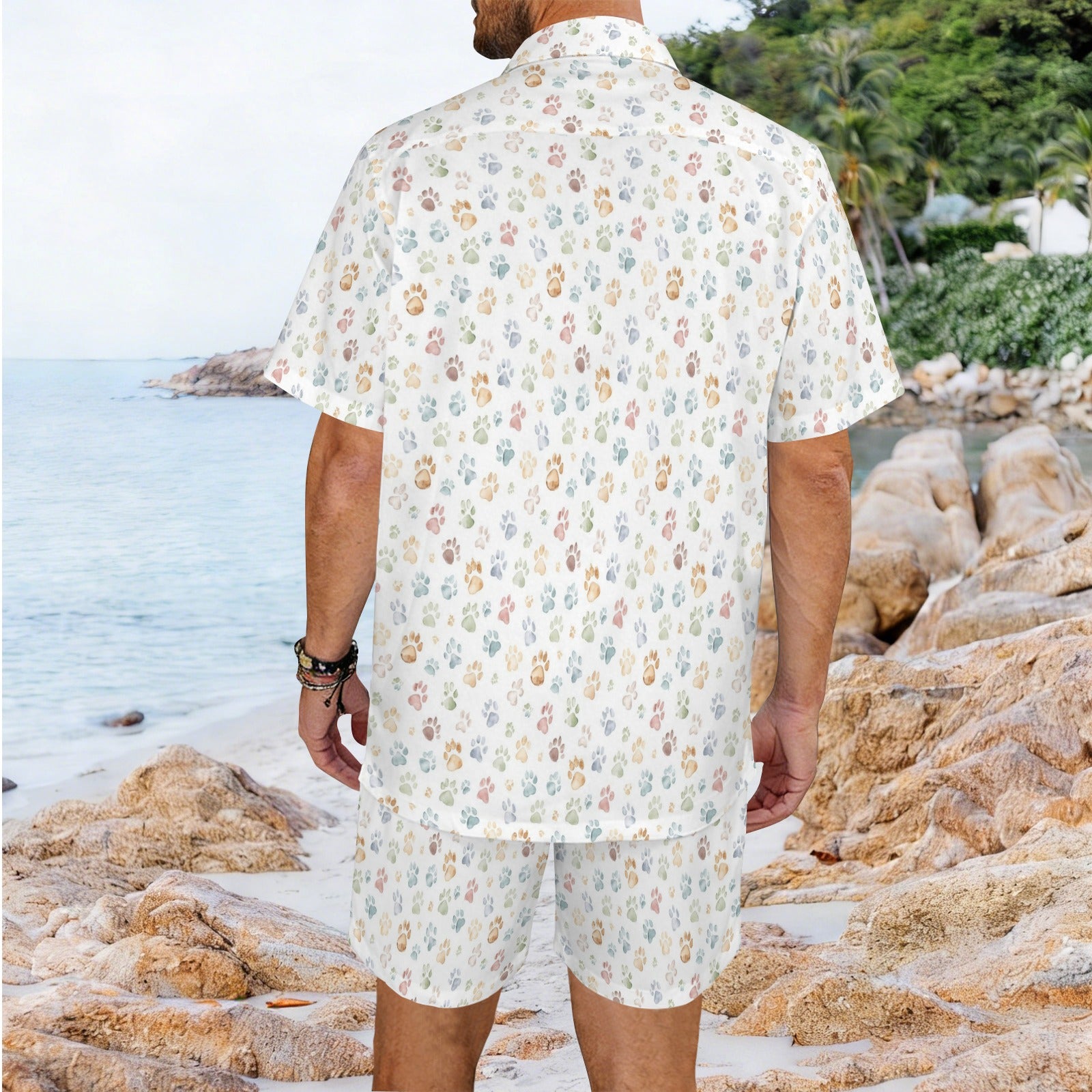 Paw Print Men's Hawaiian Shirt & Shorts Set Men's Hawaiian Shirt & Shorts Set animal Printed Offshore