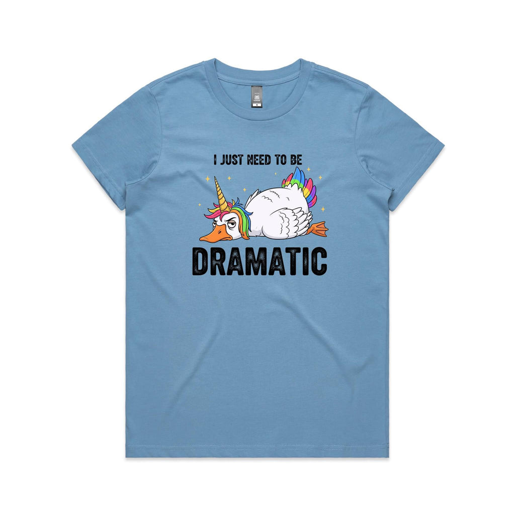 Dramatic Unicorn Goose Women's AS Colour T-shirt Carolina Blue Womens T-shirt animal Printed In Australia