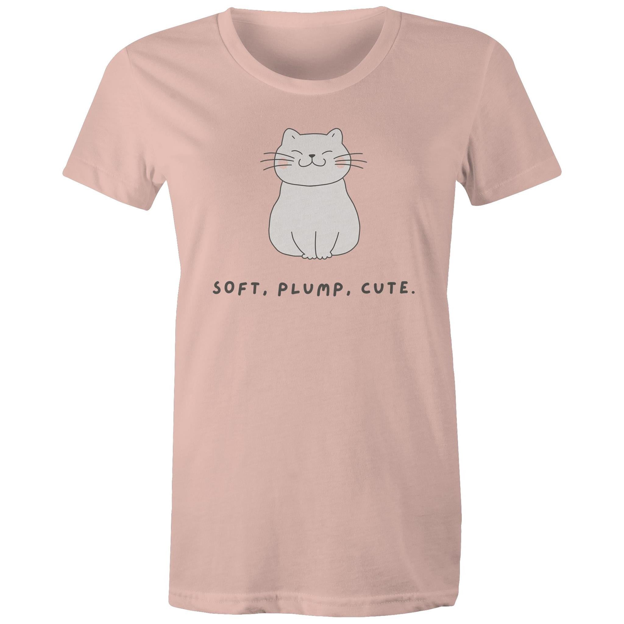 Cat, Soft, Plump Cute - Womens T-shirt Pale Pink Womens T-shirt animal Printed In Australia