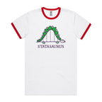 Statasuaurus, Maths Dinosaur - Staple Ringer Tee White Red Ringer T-Shirt animal Maths Printed In Australia