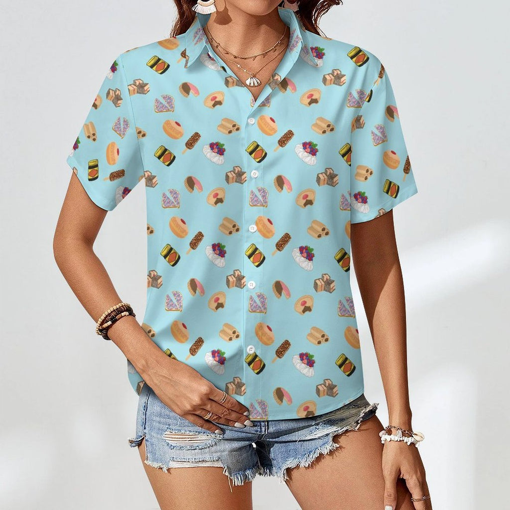 Classic Aussie Food Icons Women's Collared Pocketless Short Sleeve Shirt