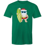 Surfing Santa - Mens T-Shirt Kelly Green Mens Christmas T-shirt Christmas Printed In Australia