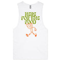 Here For The Food Mens Men's AS Colour Drop Arm Tank Top White Drop Arm Tank Top Food Printed In Australia