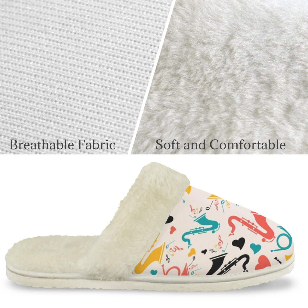 Brass Musical Instruments Women's Fur Trim Thick-Sole Indoor Slippers Women's Fur Trimmed Slippers Music Printed Offshore