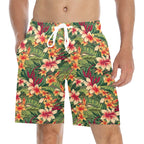 Vintage Hawaiian Floral Men's Mid-Length Beach Shorts 5XL Men's Mid-Length Beach Shorts Plants Printed Offshore