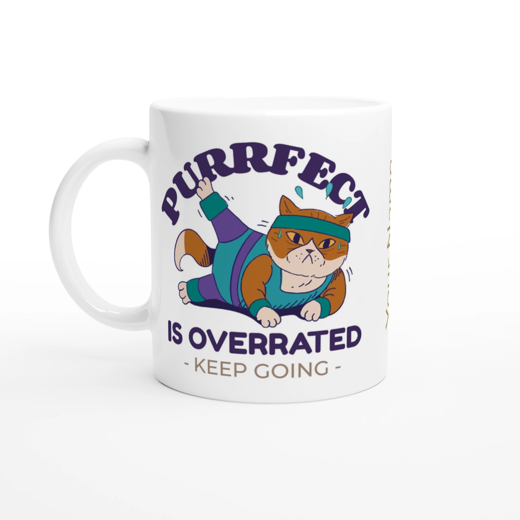 Personalised - Purrfect Is Overrated - White 11oz Ceramic Mug with Colour Inside Ceramic White Personalised 11oz Mug animal customise Fitness Globally Fulfilled personalise