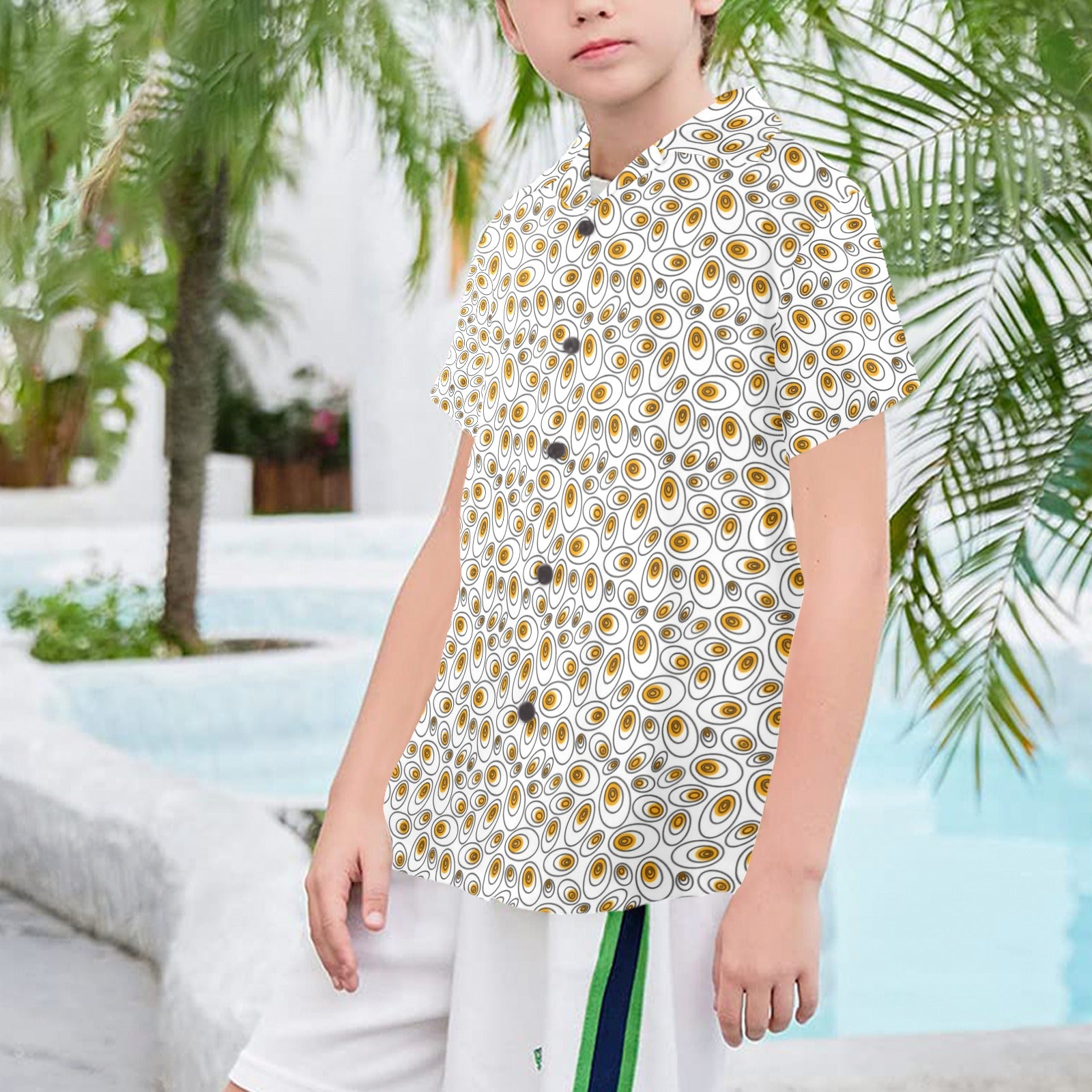 Eggs Abstract Senior Kids Hawaiian Shirt Senior Kids Hawaiian Shirt 8-15 Food Printed Offshore