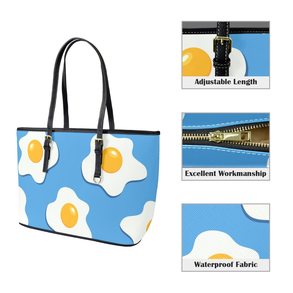Fried Eggs - Leather Tote Bag-Large