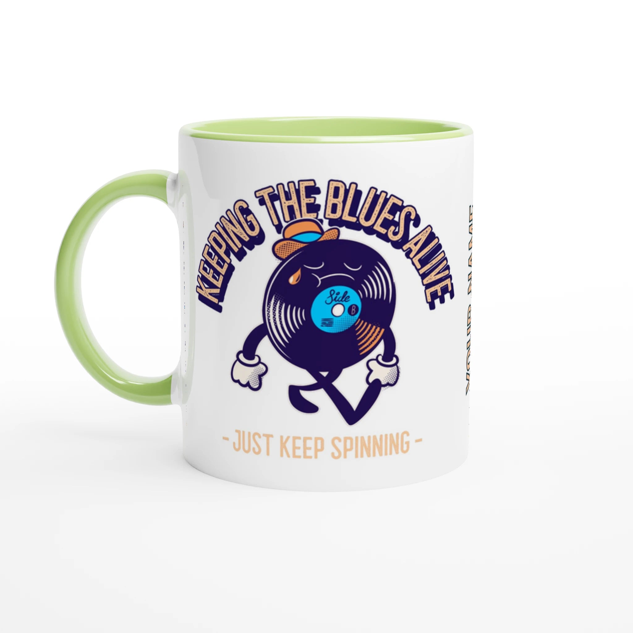 Personalise - Keeping The Blues Alive - White 11oz Ceramic Mug Ceramic Green Personalised Mug customise Globally Fulfilled Music personalise