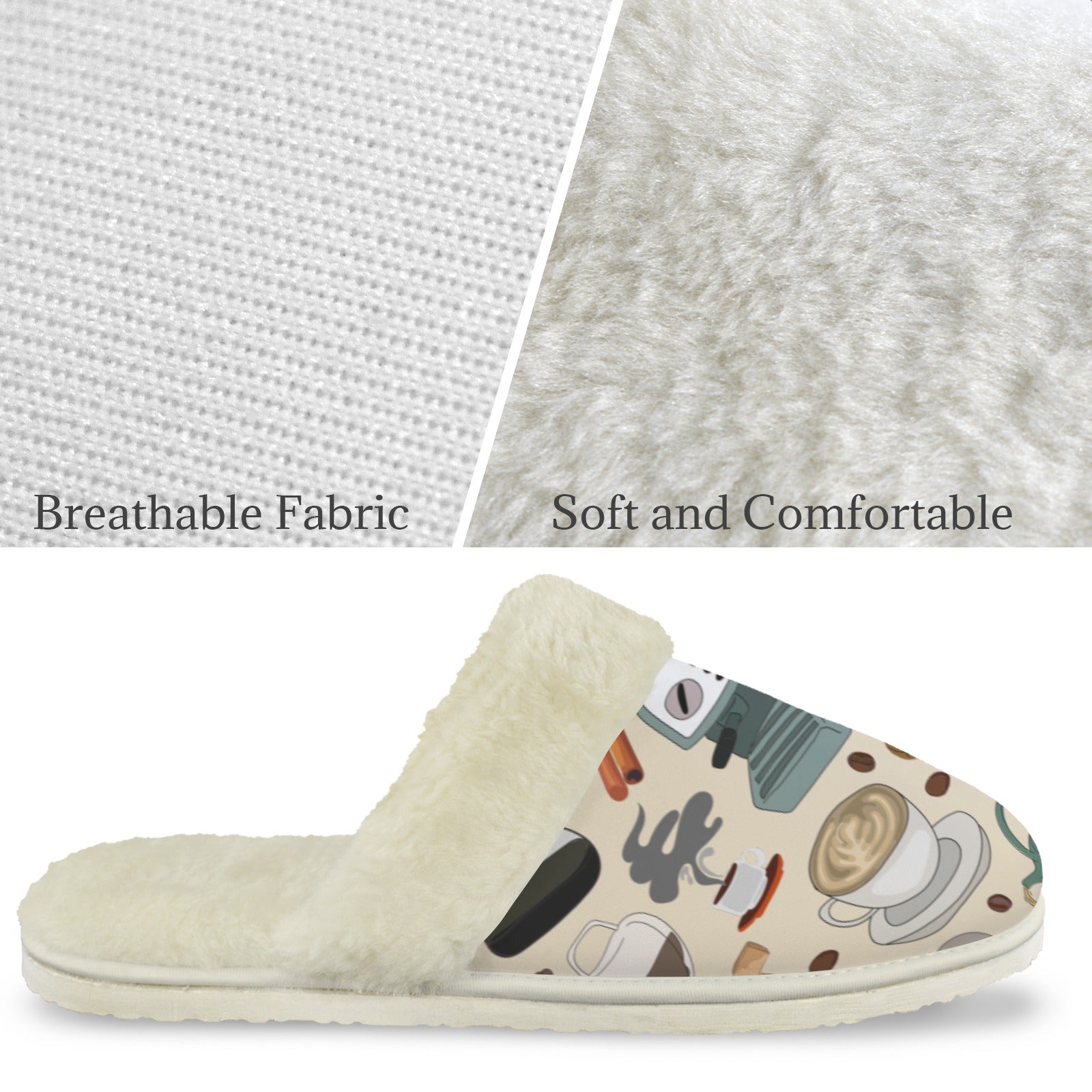 All The Coffee Men's Fur Trim Thick-Sole Indoor Slippers Men's Fur Trimmed Slippers Coffee Printed Offshore