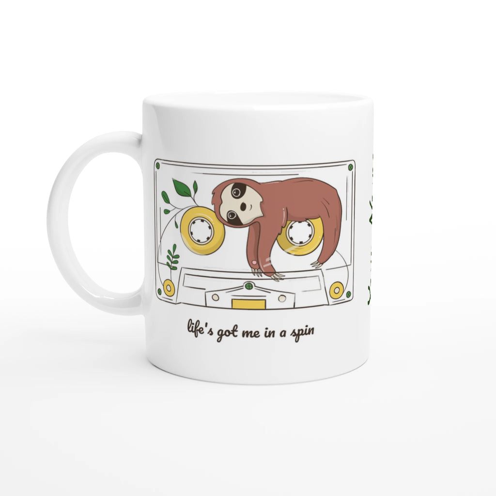 Personalised - Cassette, Life's Got Me In A Spin - White 11oz Ceramic Mug with Colour Inside Ceramic White Personalised 11oz Mug animal customise Globally Fulfilled Music personalise Retro