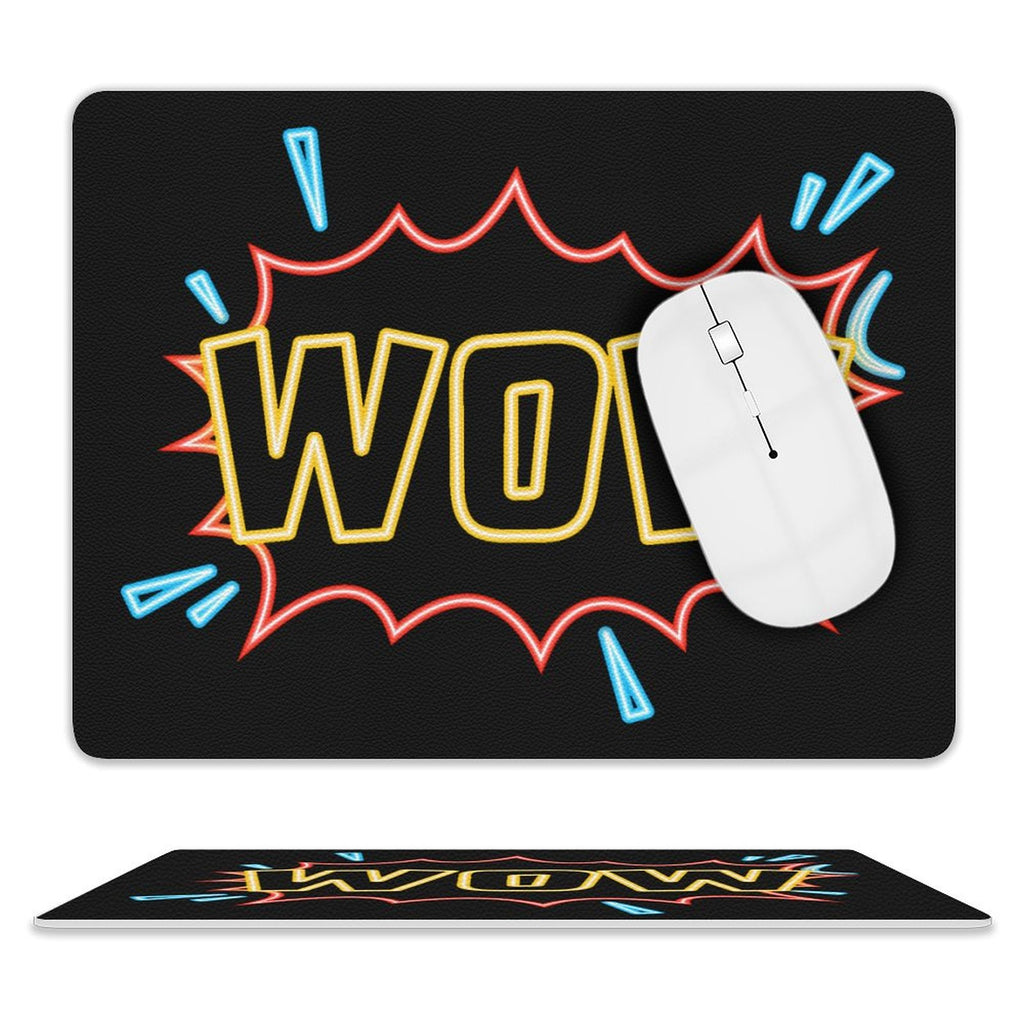 Wow, Comic Book Leather Mouse Pad white One size Leather Mouse Pad comic Printed Offshore