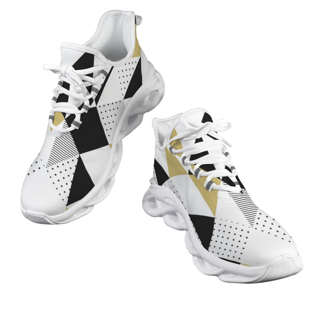 Black And Gold Triangles Women's Twisted Sole Sneakers