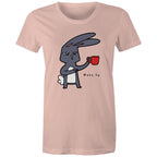Rabbit Coffee, Wake Up - Womens T-shirt Pale Pink Womens T-shirt animal Coffee Printed In Australia